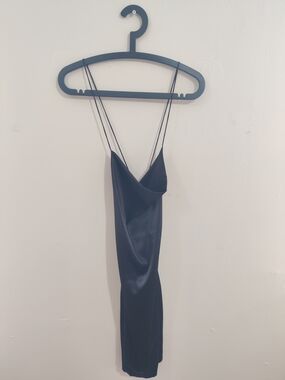 Slip Satin Spaghetti Strap Dress in Black